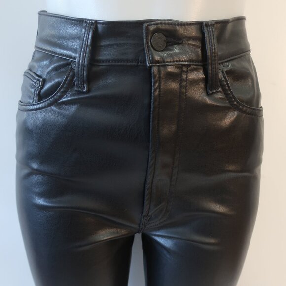 Women Mother Black High Waist Rider Ankle Wax On Wax Off Pu Faux Leather Pant 27 - Picture 7 of 16